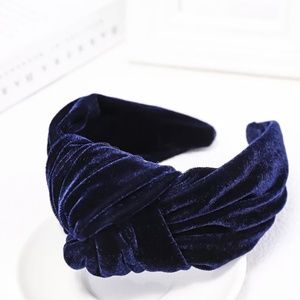 Navy Blue Luxe Velvet Knotted Turban Headband Chic Holiday Hair Accessory